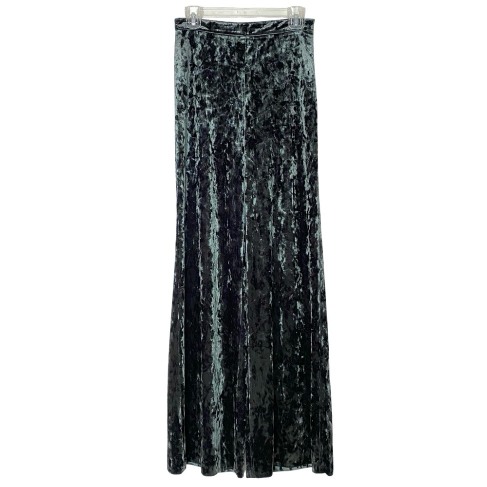 Zara Velvet Pants Womens Size Small Wide Leg Flare Long High Waist Green Gray